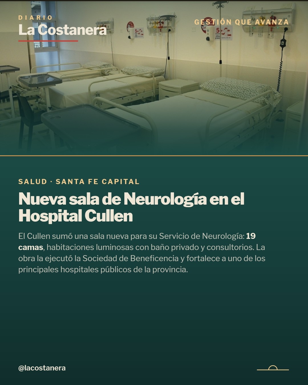 Placa de La Costanera con el título "Nueva sala de Neurología en el Hospital Cullen"