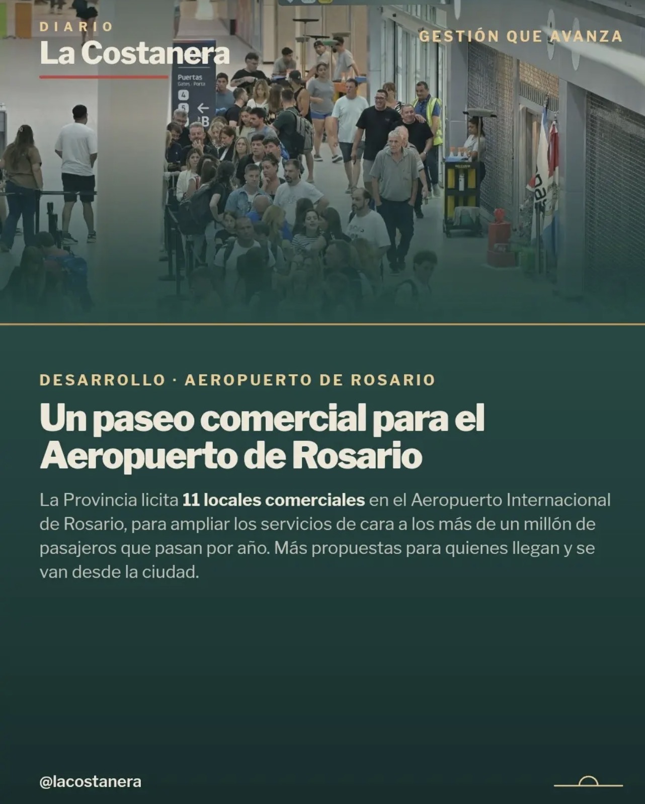 Placa de La Costanera con el título "Un paseo comercial para el Aeropuerto de Rosario"