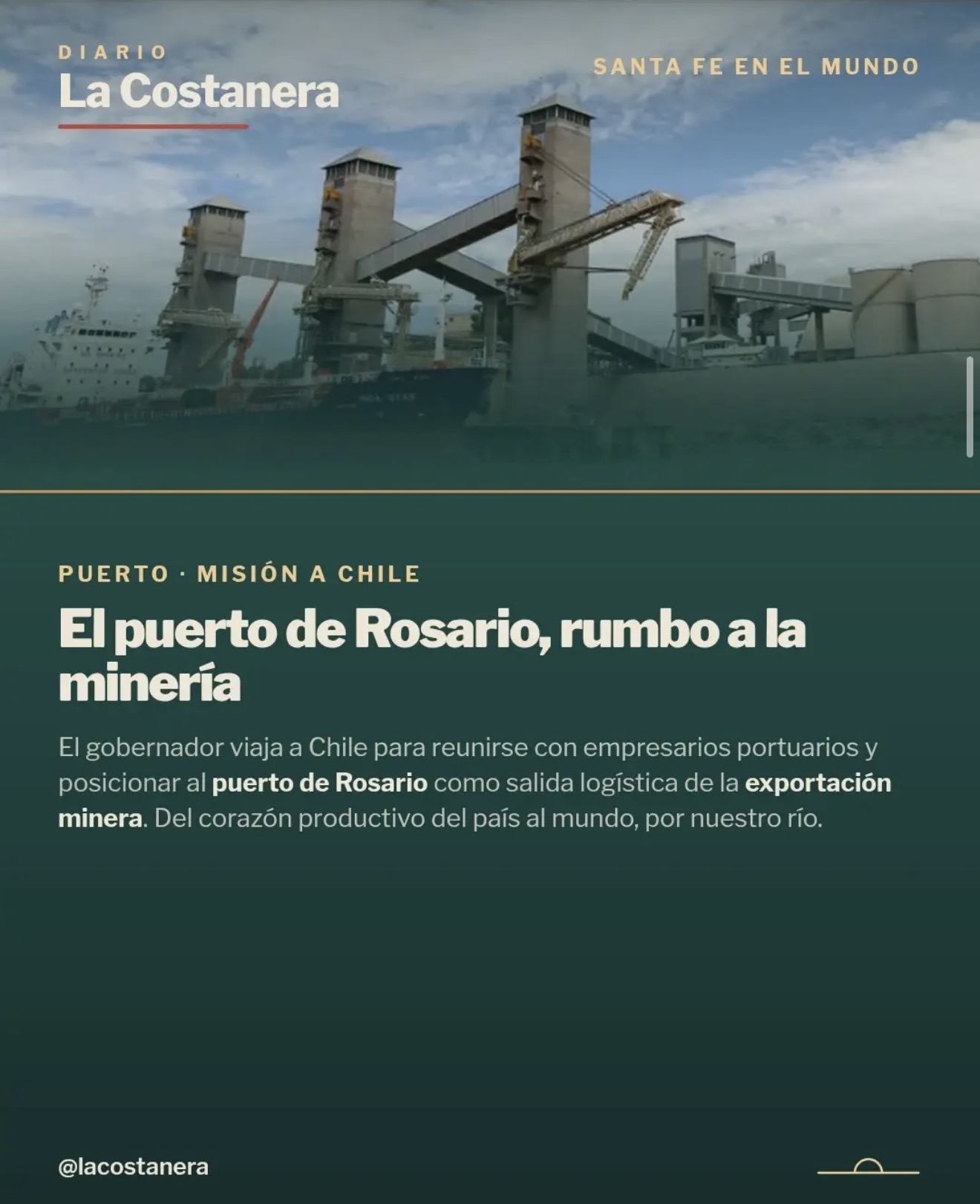 Placa de La Costanera con el título "El puerto de Rosario, rumbo a la minería"